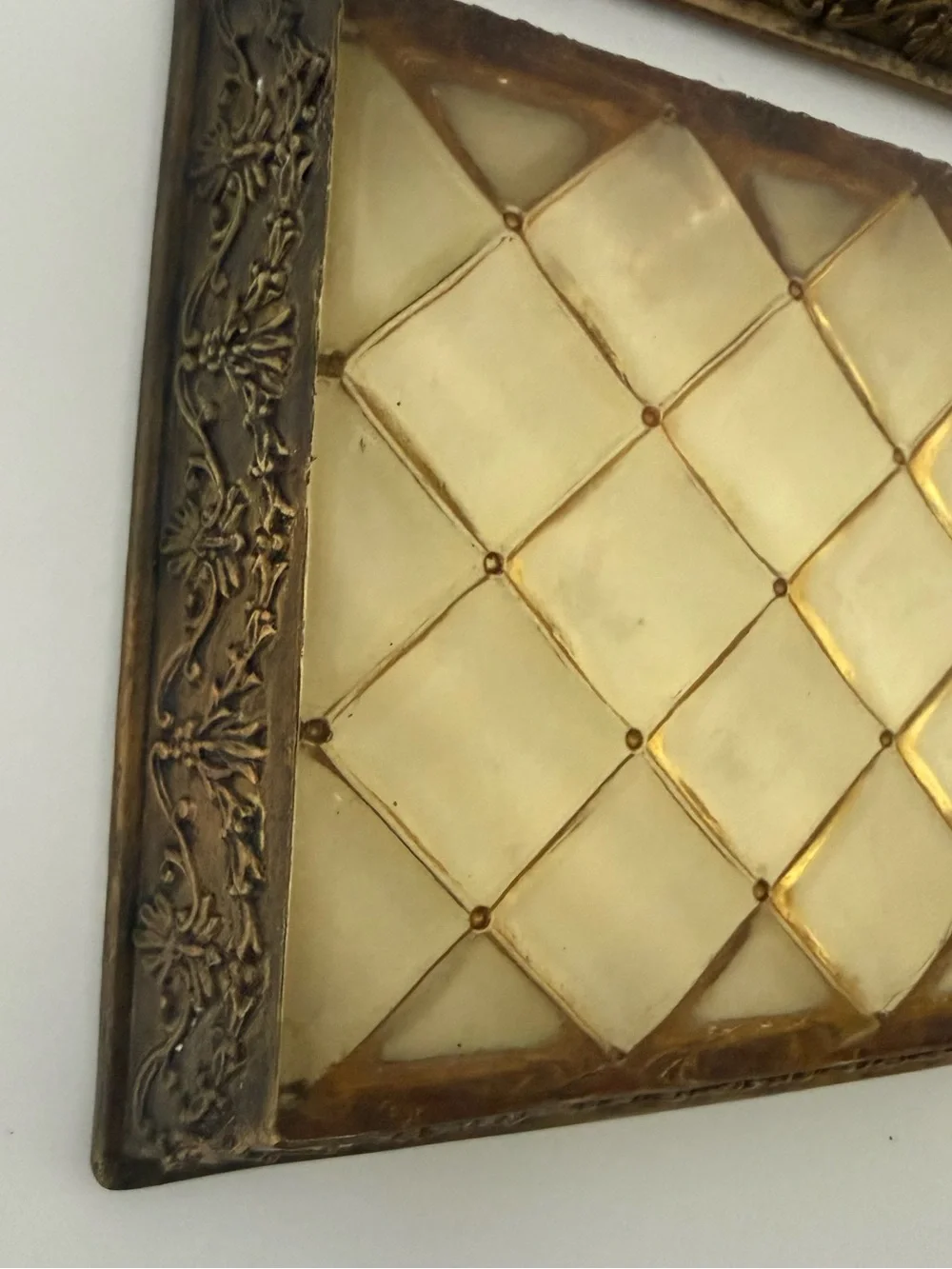Vintage Gold Quilted Lattice Cosmetic Vanity Trays Set of 2 Hollywood Regency